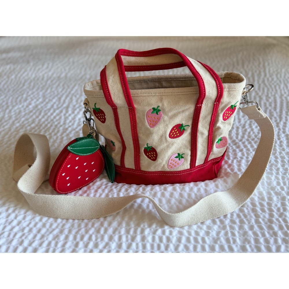 C&C California Strawberry Mini Tote Crossbody Bag Embroidered Coin Pouch